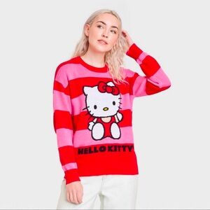 Hello Kitty red & pink striped sweater NWT Size L